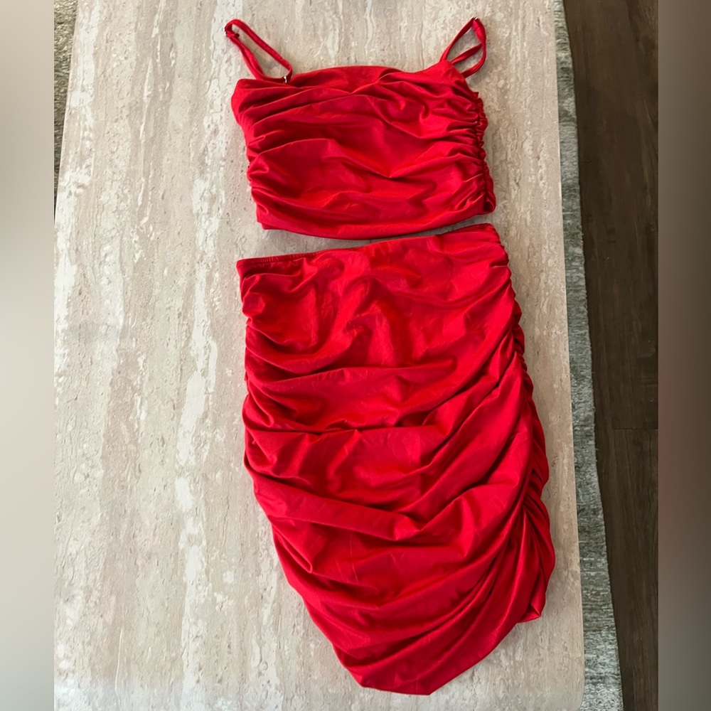 Red Ruched Two-Piece Set - Picture 3 of 3